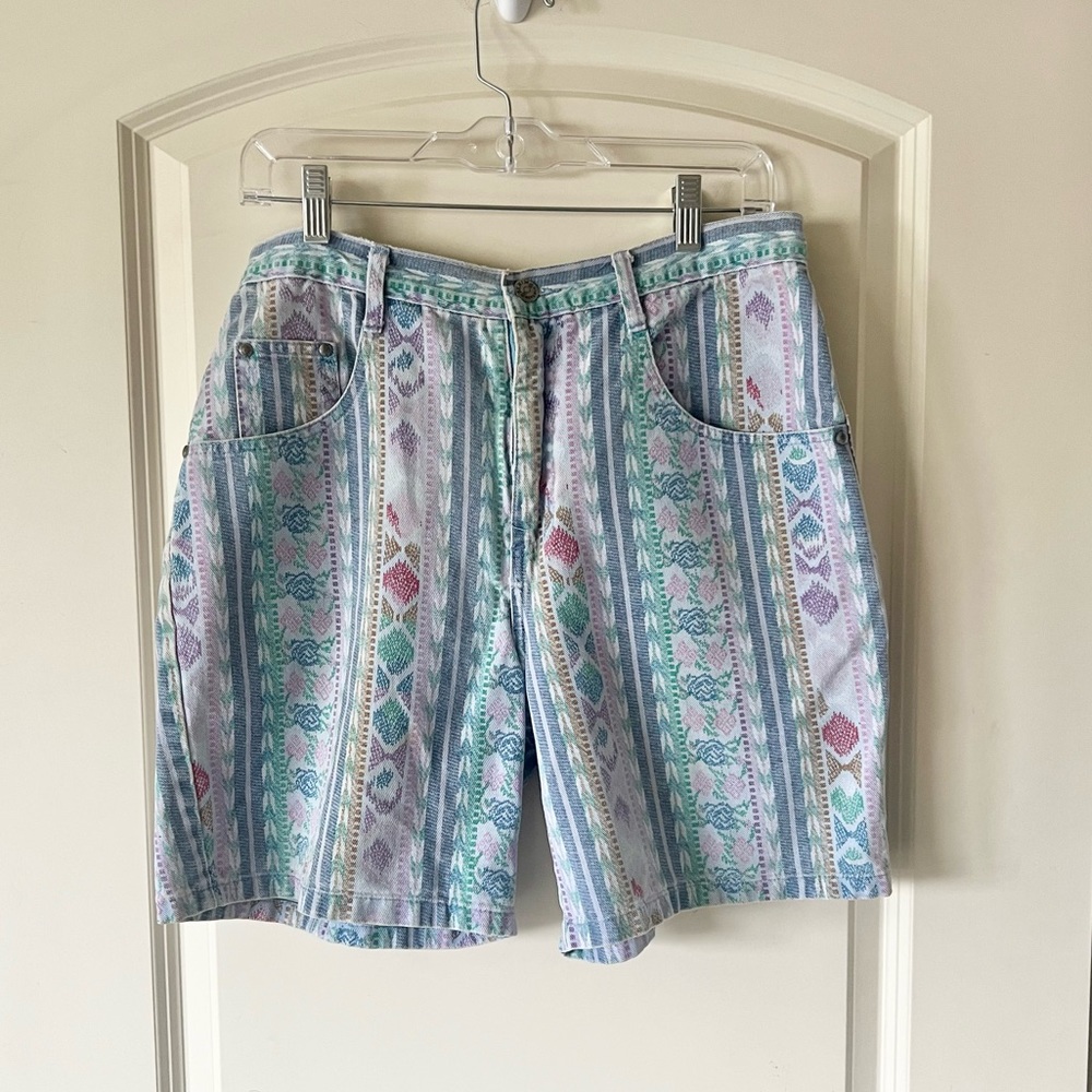 Vintage 90s Denim Republic Floral Striped High Waisted Shorts Mom Jean 13/14